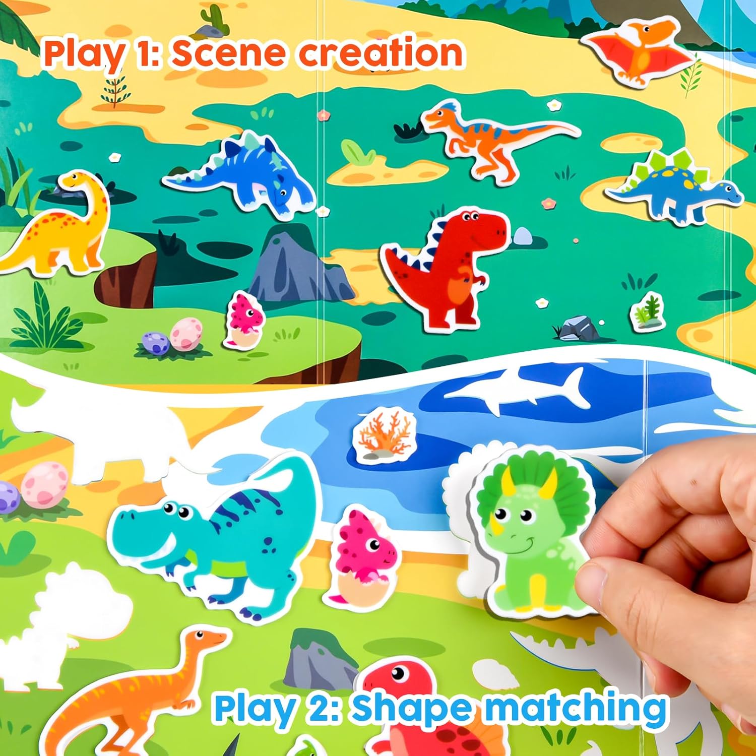 ASTARON Dinosaur Sticker Book for Toddlers, Reusable Cute Waterproof Dinosaur Stickers, Plane Activities Travel Toys for Kids, Educational Sensory Learning Toy Busy Book-3