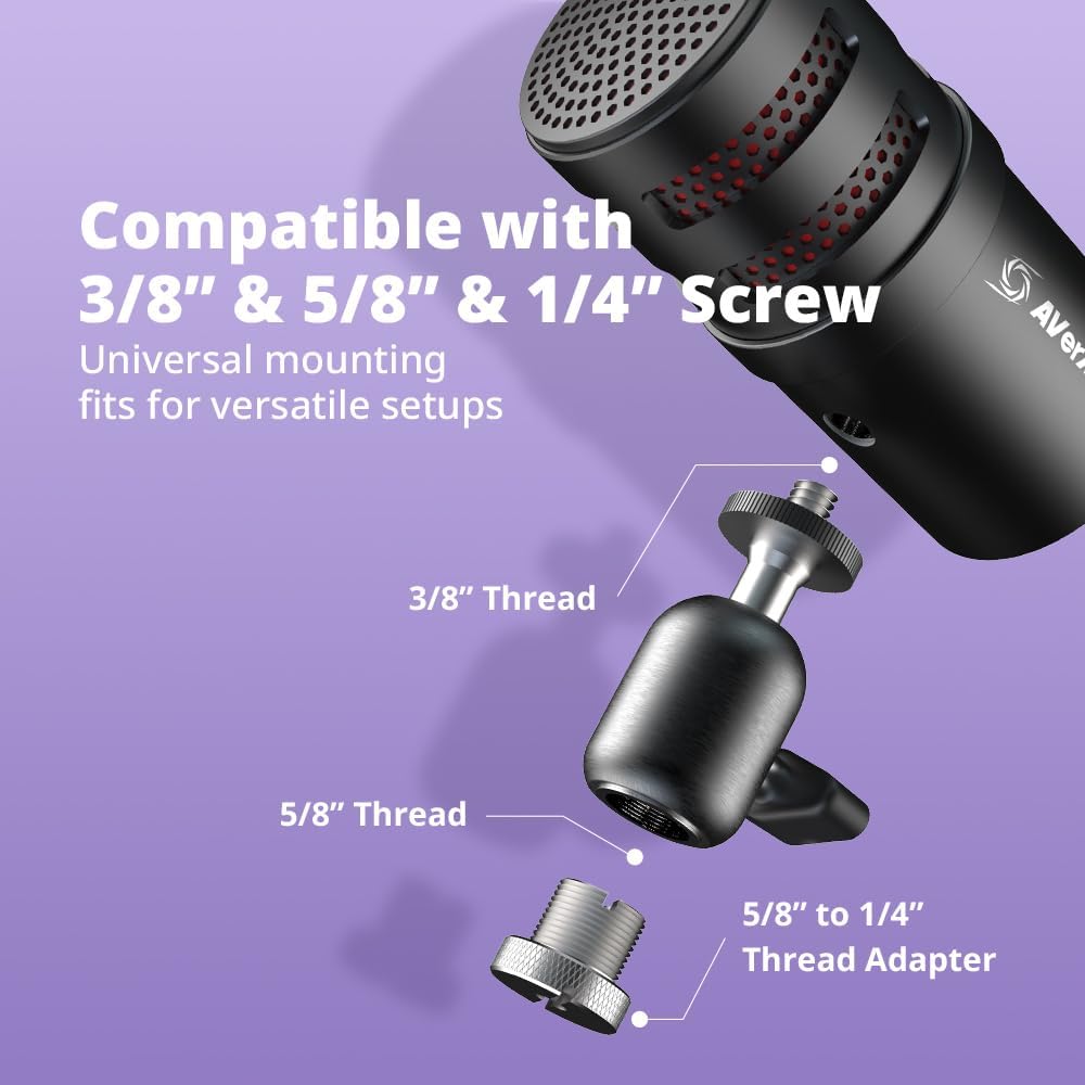 AVerMedia USB Mic for Streaming, Podcasting, Gaming Mic with Cardioid Polar Pattern, Tripod Stand, Headphone Output, Mute Button, All Metal Mic for PC, Laptop, iPhone, and Android Phone-3