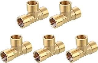 sourcing map Brass Tee Pipe Fitting, G3/8" x G3/8" x G3/8" 3 Way T-Connector for Gas Transport Connect Pipelines, 5pcs