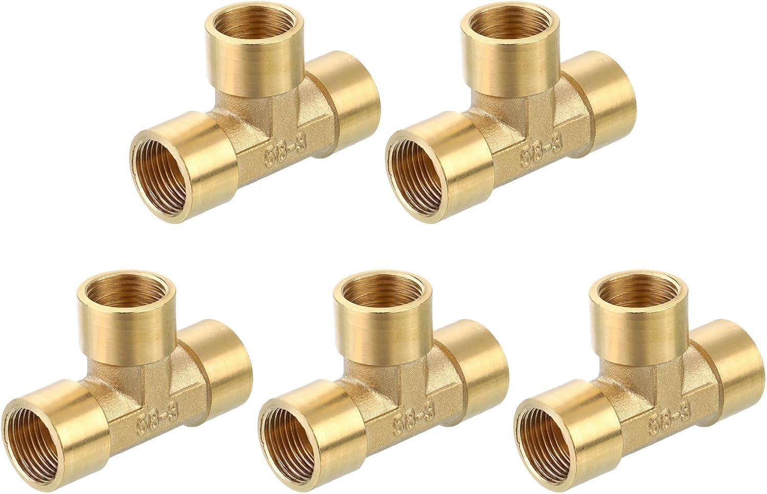 sourcing map Brass Tee Pipe Fitting, G3/8" x G3/8" x G3/8" 3 Way T-Connector for Gas Transport Connect Pipelines, 5pcs-0