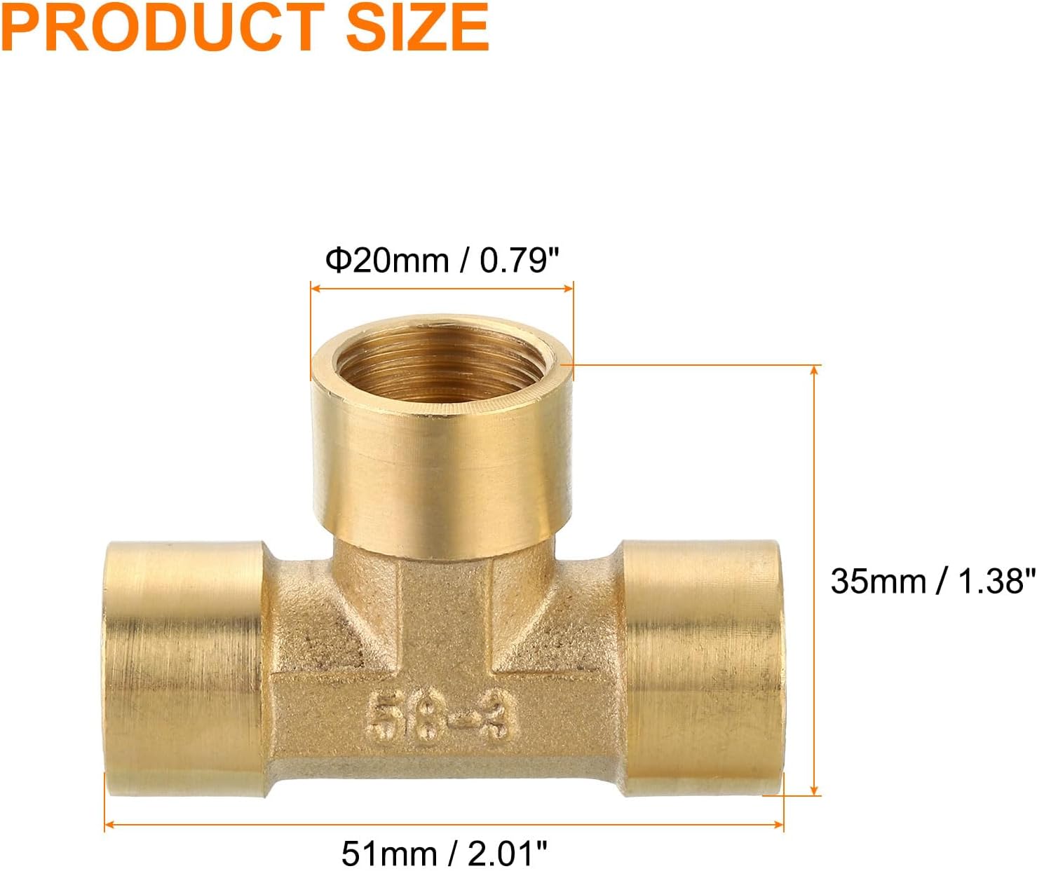 sourcing map Brass Tee Pipe Fitting, G3/8" x G3/8" x G3/8" 3 Way T-Connector for Gas Transport Connect Pipelines, 5pcs-1