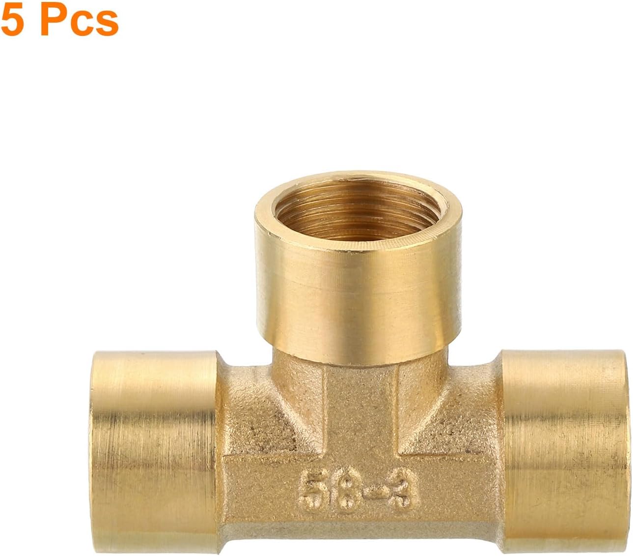 sourcing map Brass Tee Pipe Fitting, G3/8" x G3/8" x G3/8" 3 Way T-Connector for Gas Transport Connect Pipelines, 5pcs-2