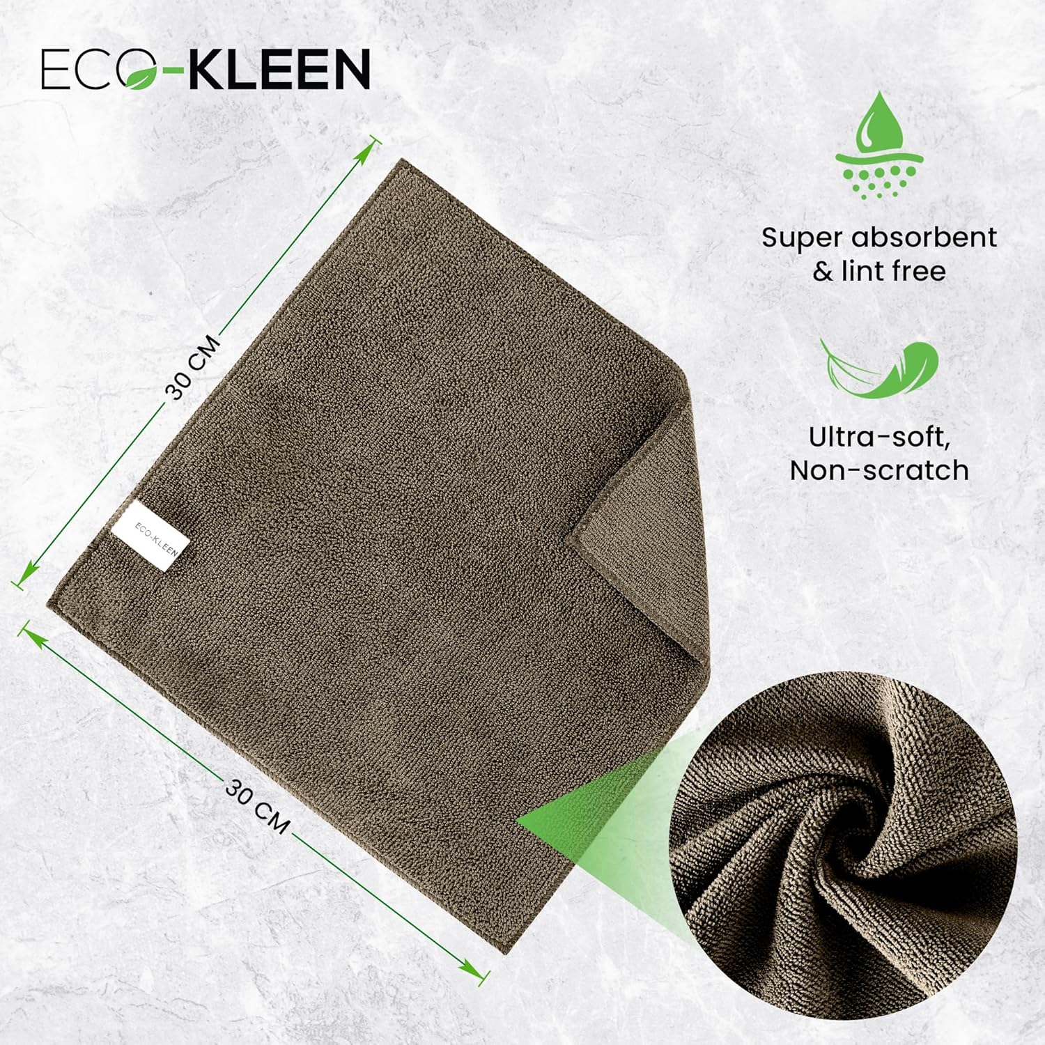 ECO-KLEEN Microfibre Cloth, Pack of 12, Multipurpose, Reusable Cleaning Cloths, Size:30 x 30cm-1