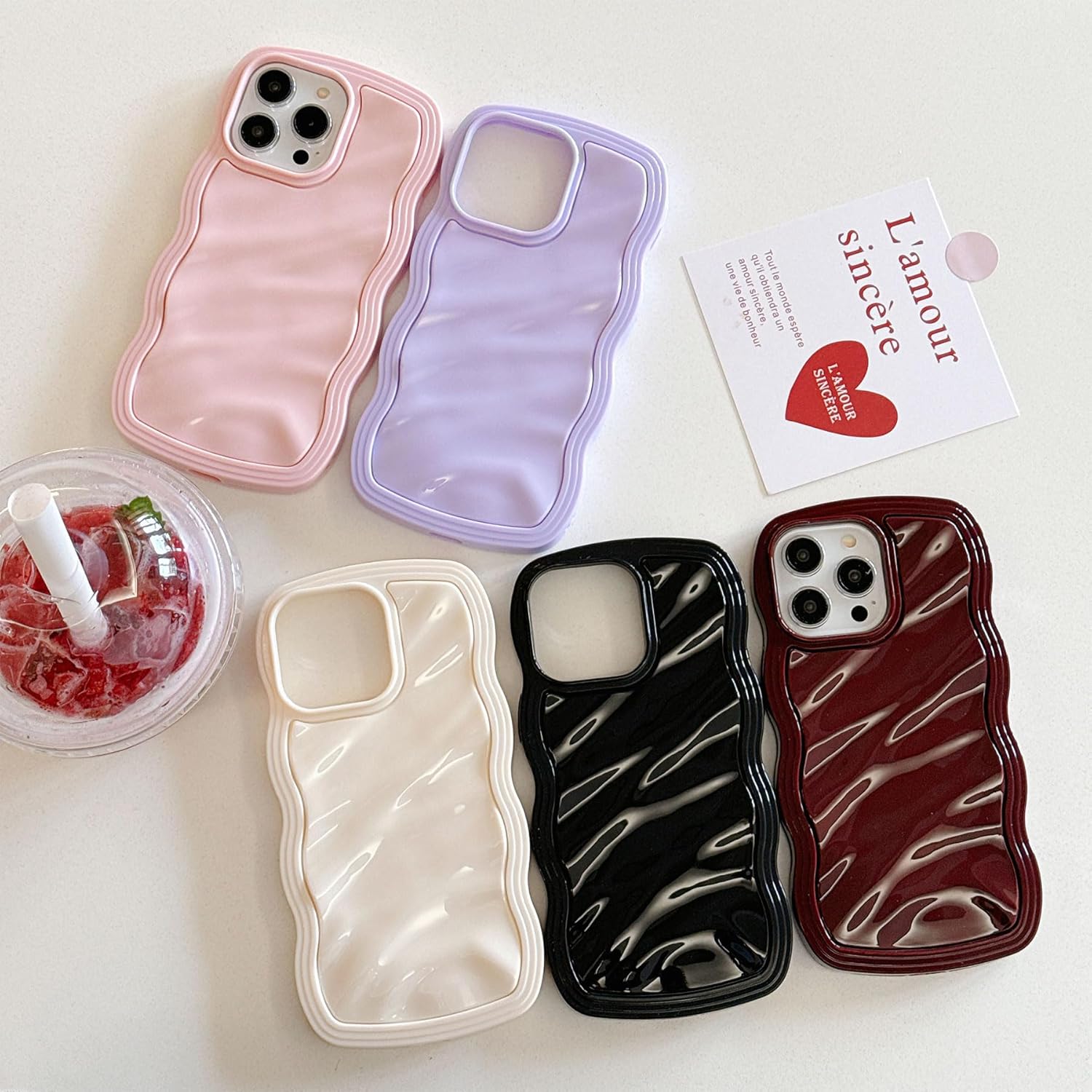 ZCDAYE Case for iPhone 14/iPhone 13, Stylish 3D Water Ripple Pattern Cute Wave Frame Curly Shape Phone Case for Women Girl, Soft Flexible Shockproof Cover for iPhone 14/iPhone 13 (6.1 inch),Red-4