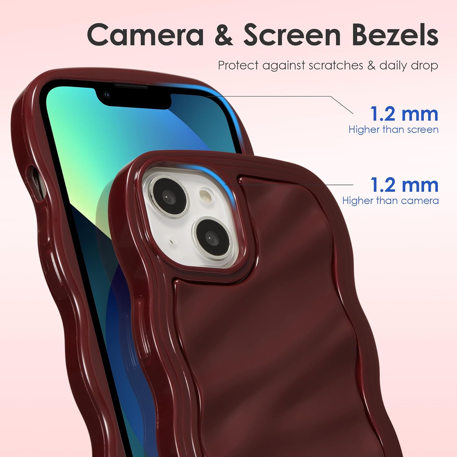 ZCDAYE Case for iPhone 14/iPhone 13, Stylish 3D Water Ripple Pattern Cute Wave Frame Curly Shape Phone Case for Women Girl, Soft Flexible Shockproof Cover for iPhone 14/iPhone 13 (6.1 inch),Red-5