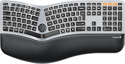 ProtoArc EK01 Plus Wireless Ergonomic Keyboard, Backlit Ergo Keyboard with Wrist Rest, Split Design, USB-C Charging, Bluetooth and USB, Natural Typing Compatible with Windows/Mac/Android