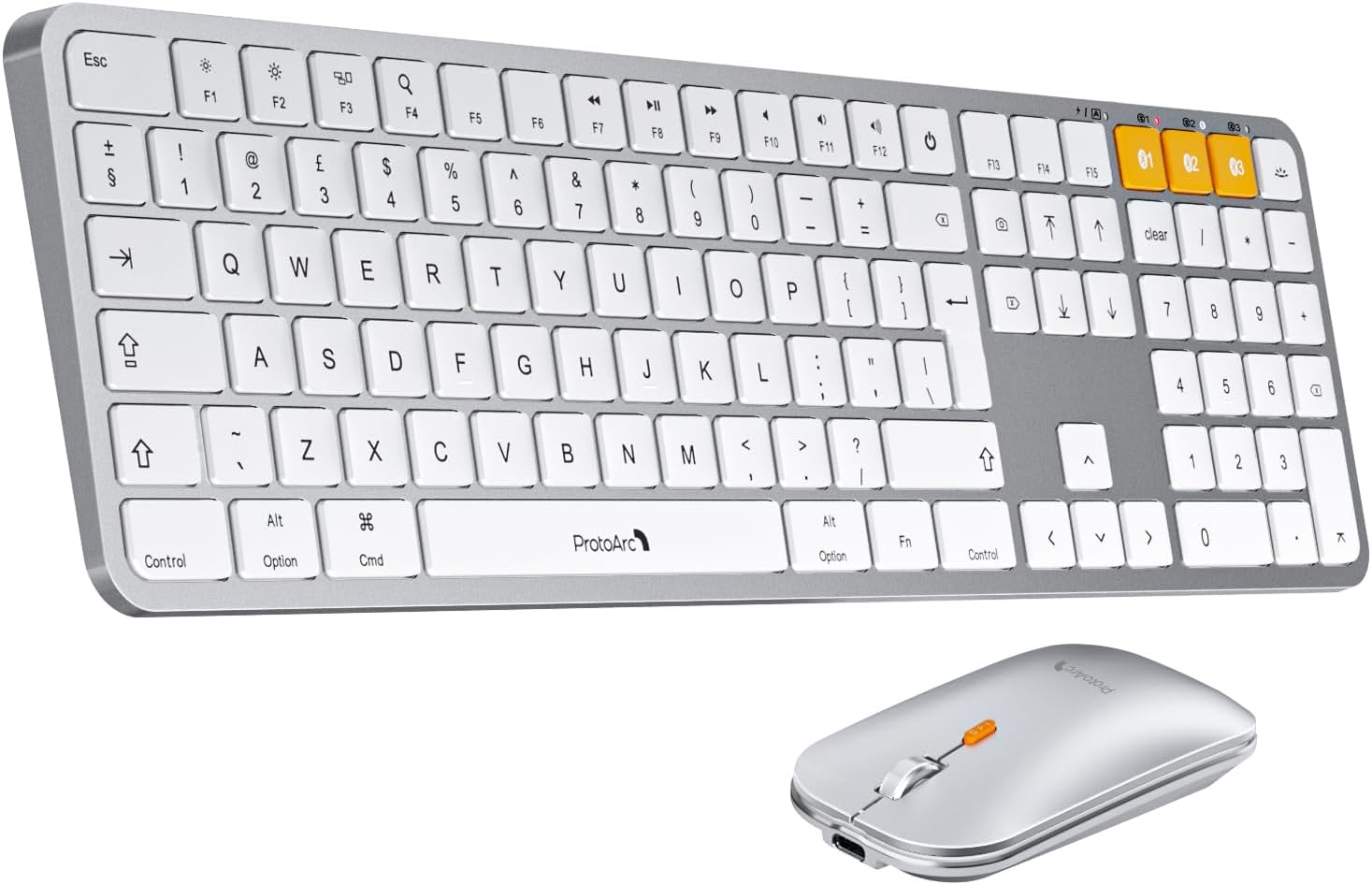 ProtoArc KM100-A Wireless Keyboard and Mouse Set for Mac, Backlit Bluetooth Keyboard Mouse Comb, Rechargeable Ultra Slim Keyboard for MacBook Pro, Macbook Air, iMac, iPad, iPhone, White Silver-0