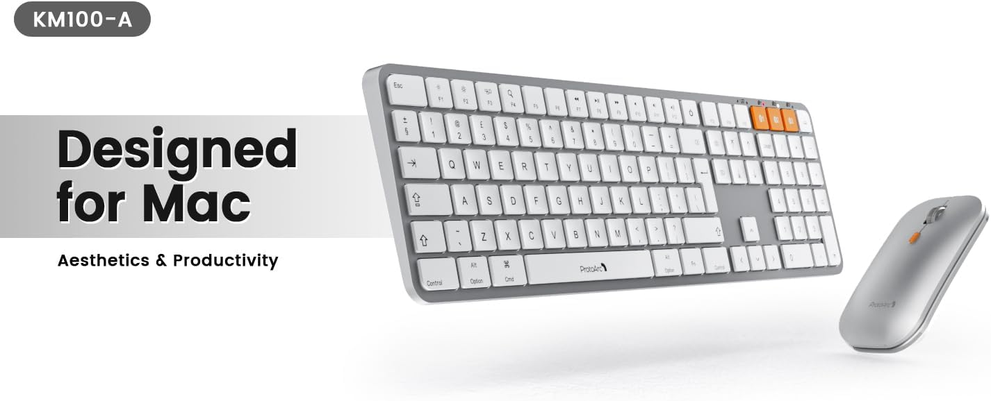 ProtoArc KM100-A Wireless Keyboard and Mouse Set for Mac, Backlit Bluetooth Keyboard Mouse Comb, Rechargeable Ultra Slim Keyboard for MacBook Pro, Macbook Air, iMac, iPad, iPhone, White Silver-7