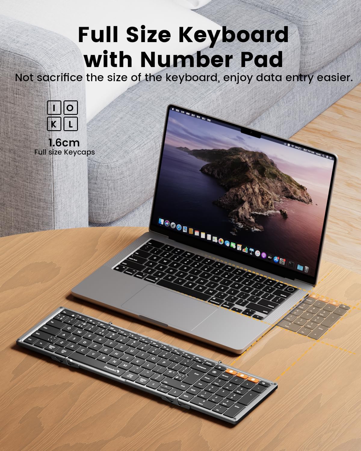 ProtoArc XK01 Plus Foldable Keyboard, Backlit Folding Portable Bluetooth Keyboard for Travel, Full Size External Wireless Keyboard with Backlight for iPad Surface Tablet Smartphone Laptop PC-5