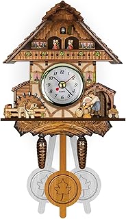 Felenny Wooden Cuckoo Clock with Pendulum Wall Alarm Clock Antique Clock Decoration for Living Room Bedroom Cafe Restaurant Hotel, Wood Retro Pendulum Clock