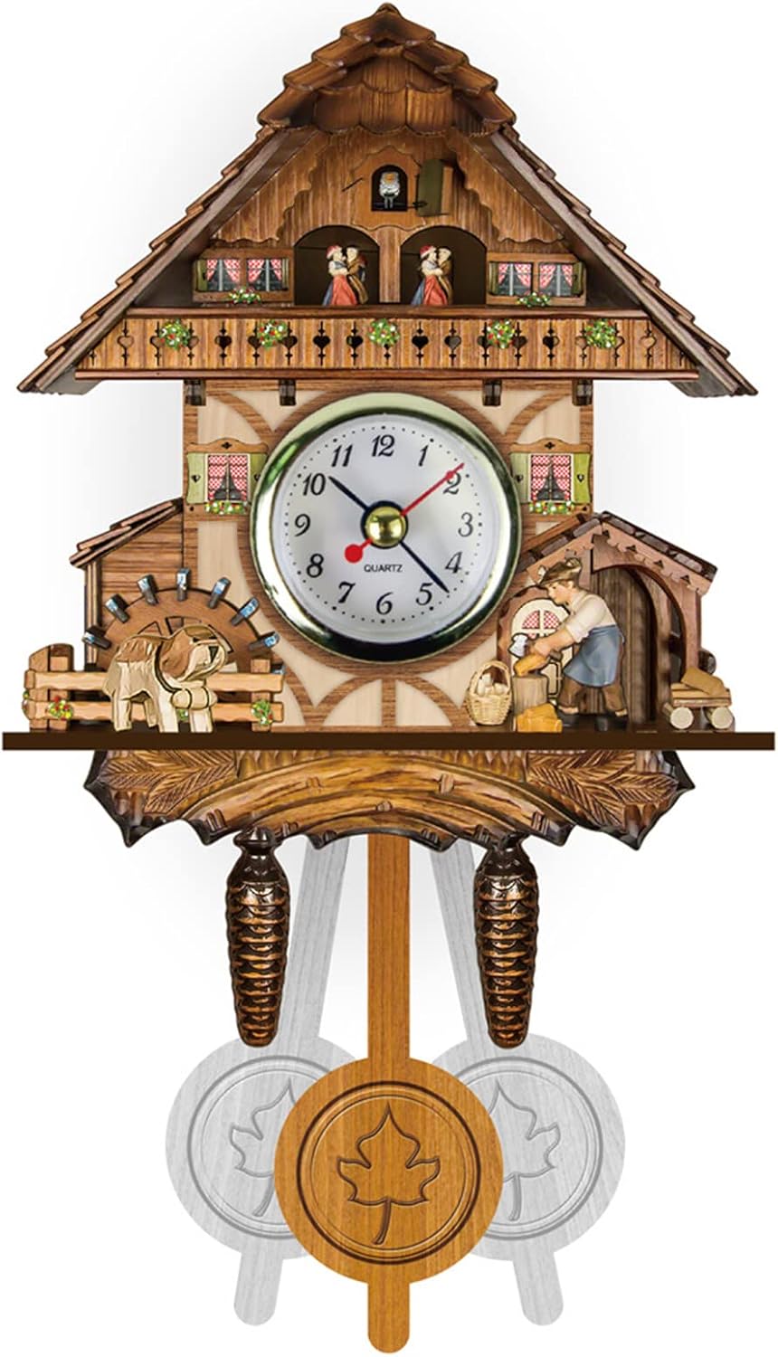 Felenny Wooden Cuckoo Clock with Pendulum Wall Alarm Clock Antique Clock Decoration for Living Room Bedroom Cafe Restaurant Hotel, Wood Retro Pendulum Clock-0