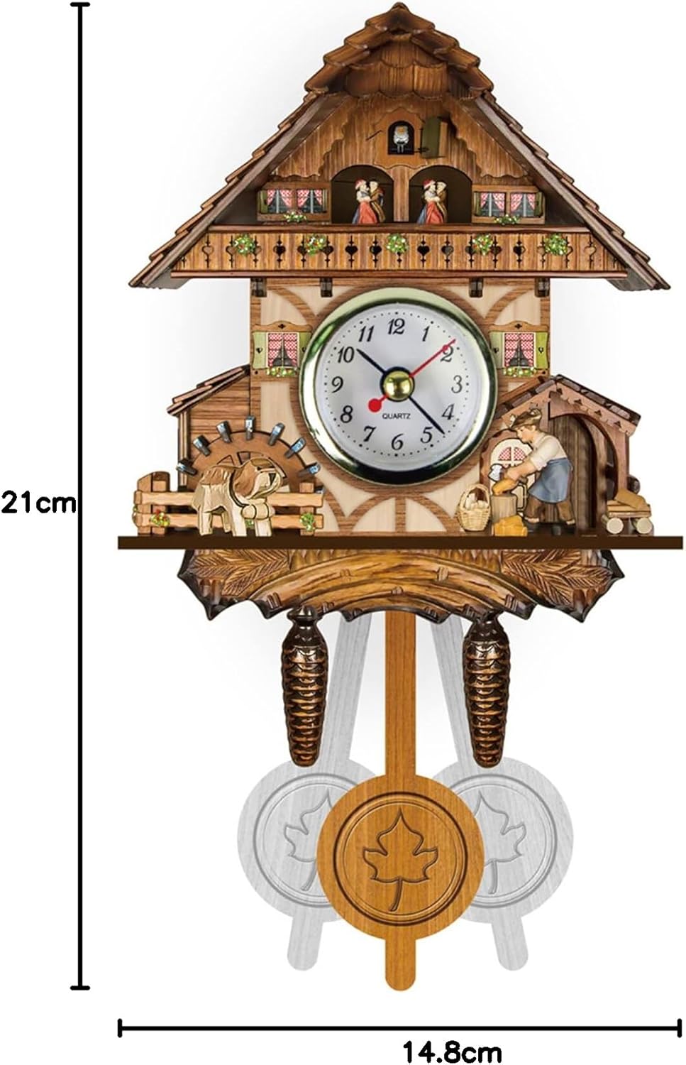 Felenny Wooden Cuckoo Clock with Pendulum Wall Alarm Clock Antique Clock Decoration for Living Room Bedroom Cafe Restaurant Hotel, Wood Retro Pendulum Clock-3