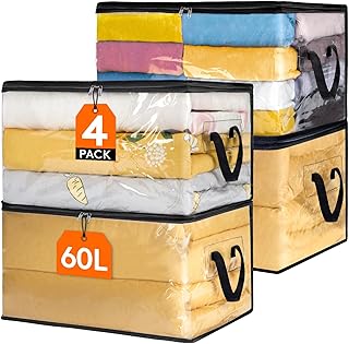 Lifewit 4 Pack Clear Clothes Storage Bags, 60L Plastic Blanket Storage Bags, Vinyl Foldable Moving Bags with Zipper, Closet Organizers and Storage Containers for Bedding, Duvet, Pillow