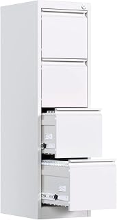 SUPEER Metal Vertical File Storage Cabinet with Lock,4 Drawer File Cabinet, Office Home Steel File Cabinet for A4 Letter/Legal Size, H133cm*W38cm*D45cm, Assembly Required (White)