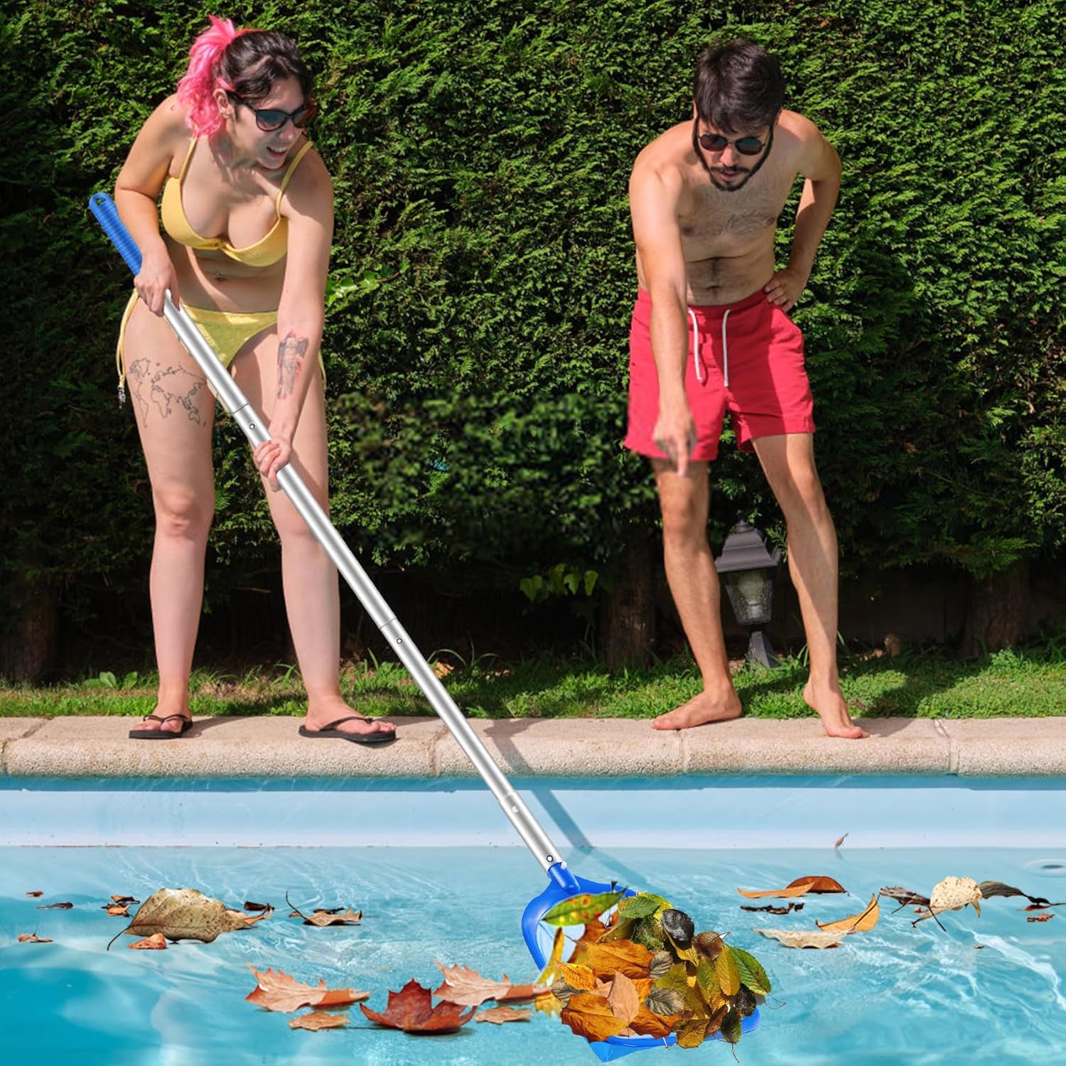 JSUEU Pool Skimmers,Swimming Pool Skimmer Net with Telescopic Robust Aluminium Pole 60 Inch Pool Cleaning Nets for Pond,Fine Mesh Leaf Skimmer nets for Hot Tub Net,Spa,Garden Pond-6