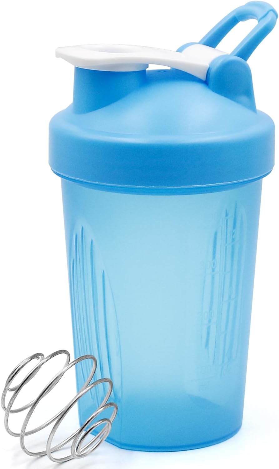 Protein Shaker Bottle with Carry - Handle, Protein Shaker Bottle with Stainless Steel Mixing Wire Ball, BPA Free Leak Proof Screw On Lid, Secure Drink Flip Cap, Portable Workout Water Cup-0