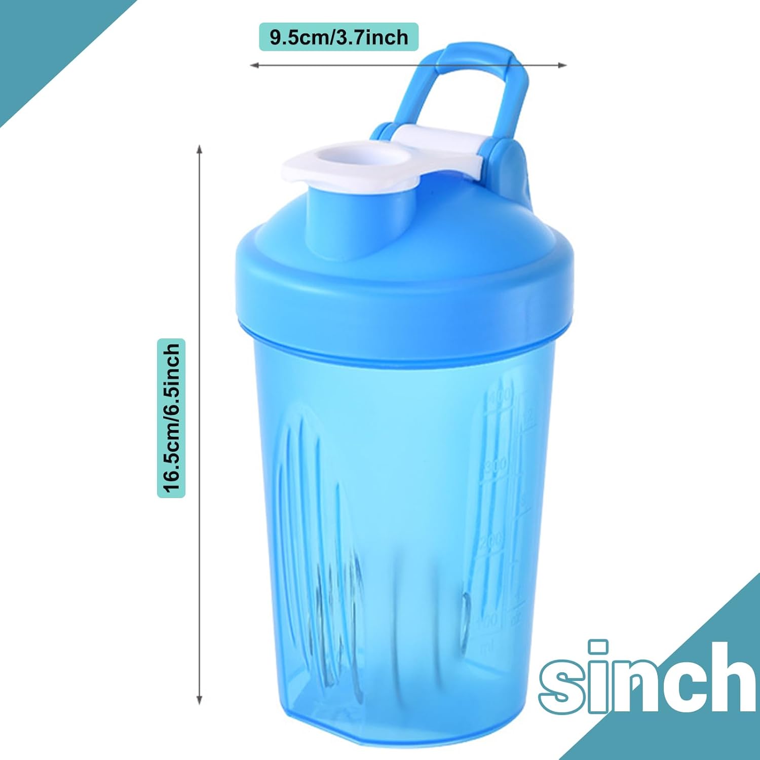 Protein Shaker Bottle with Carry - Handle, Protein Shaker Bottle with Stainless Steel Mixing Wire Ball, BPA Free Leak Proof Screw On Lid, Secure Drink Flip Cap, Portable Workout Water Cup-2