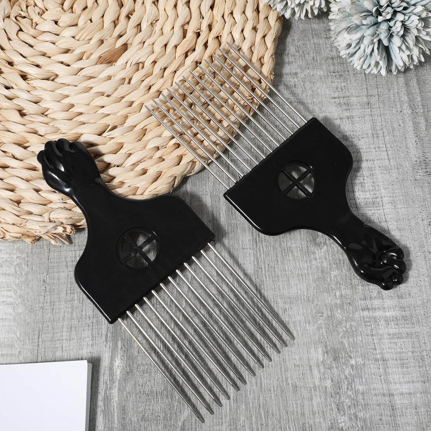 Sibba Curly Hair Pick Picks Lift Pin Comb 2 PCS Metal Beard Mustache Combs Twist Care Wide Fine Tooth Thick Wavy Curls Styler Detangling Styling Greasy Heads Backs Plastic Brush Curling Pocket Travel-8