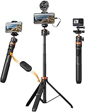 K&F Concept 62'' Phone Selfie Stick Tripod, Compact Camera Tripod with Phone Holder, Ball Head, Detachable Remote Control, Action Camera Adapter, Compatible with Phone/GoPro/Camera