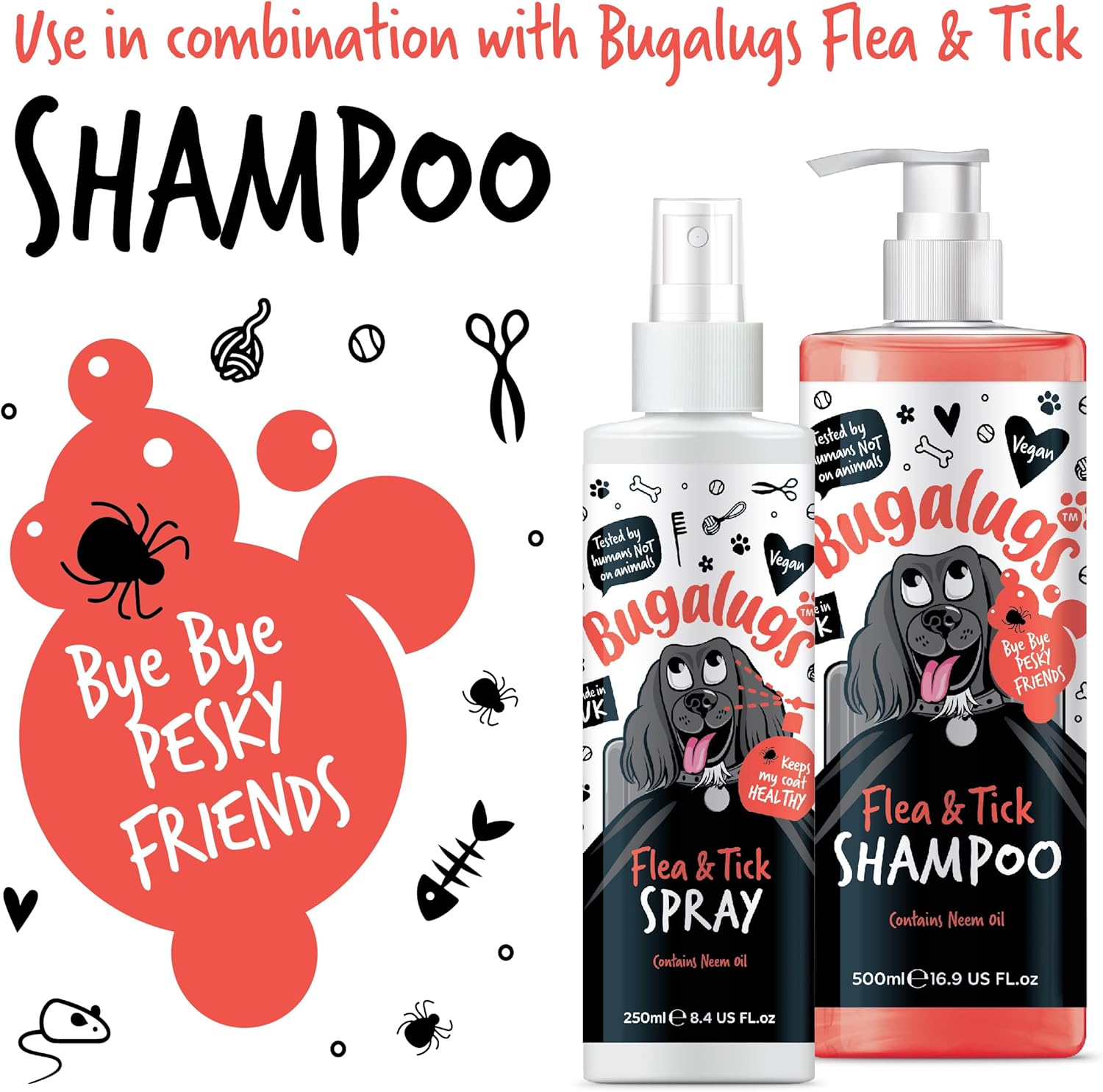 Flea and Tick Dog Spray by Bugalugs 250ml, Works on Smelly Puppies & Dogs, Contains Neem Oil PH Balanced Vegan Pet Shampoo, Used by Professional Groom-5