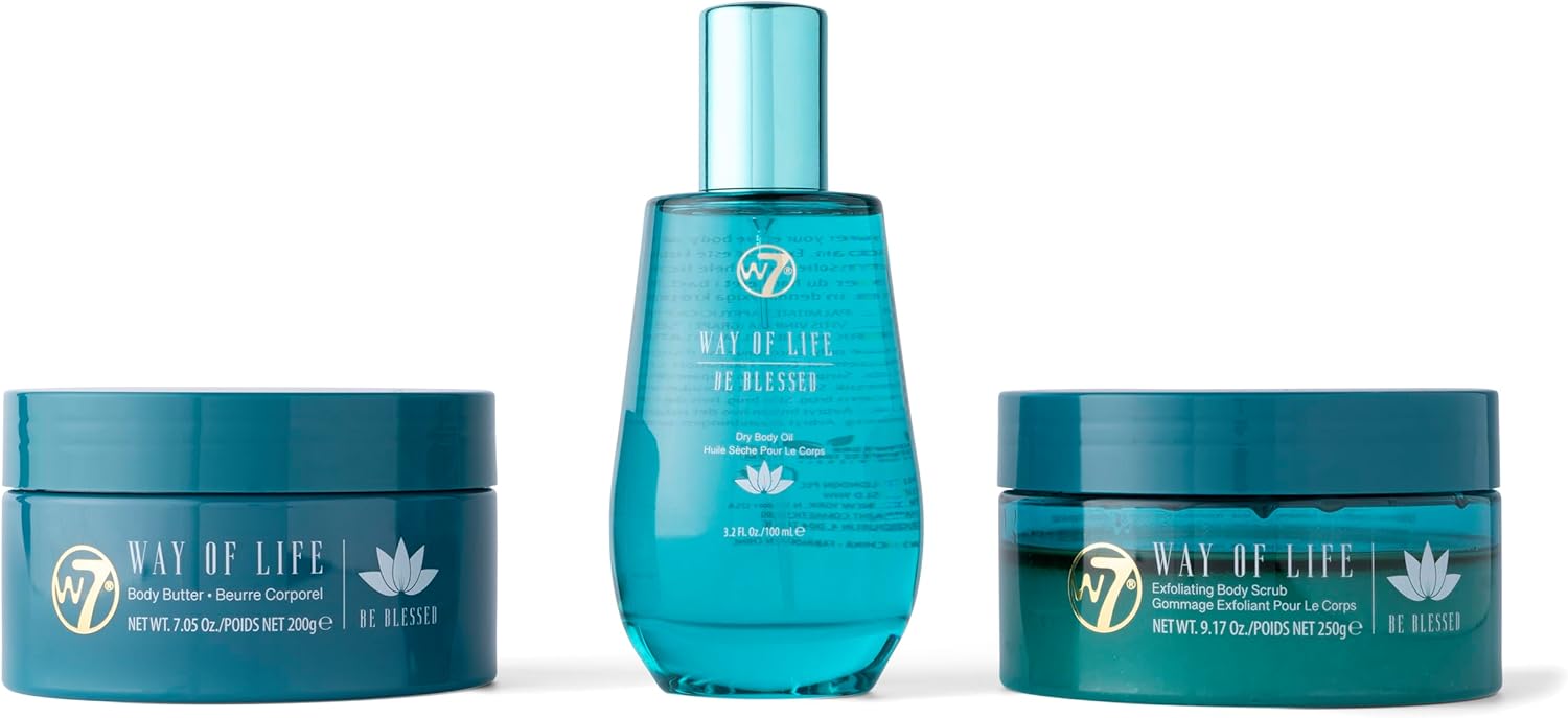 W7 Way of Life Body Gift Set - Nourishing Body Butter, Scrub & Oil - Lotus & White Tea Scent-0