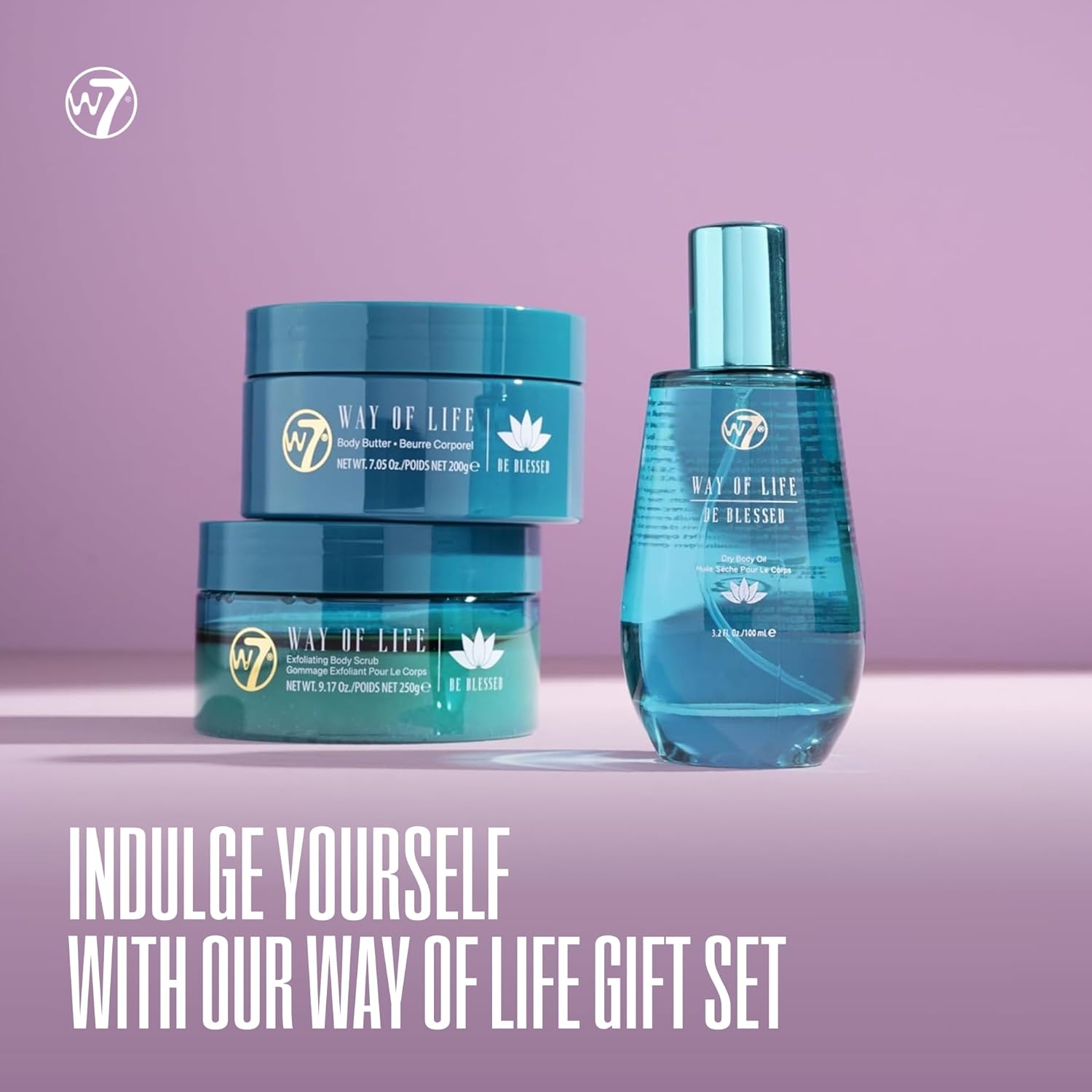 W7 Way of Life Body Gift Set - Nourishing Body Butter, Scrub & Oil - Lotus & White Tea Scent-1