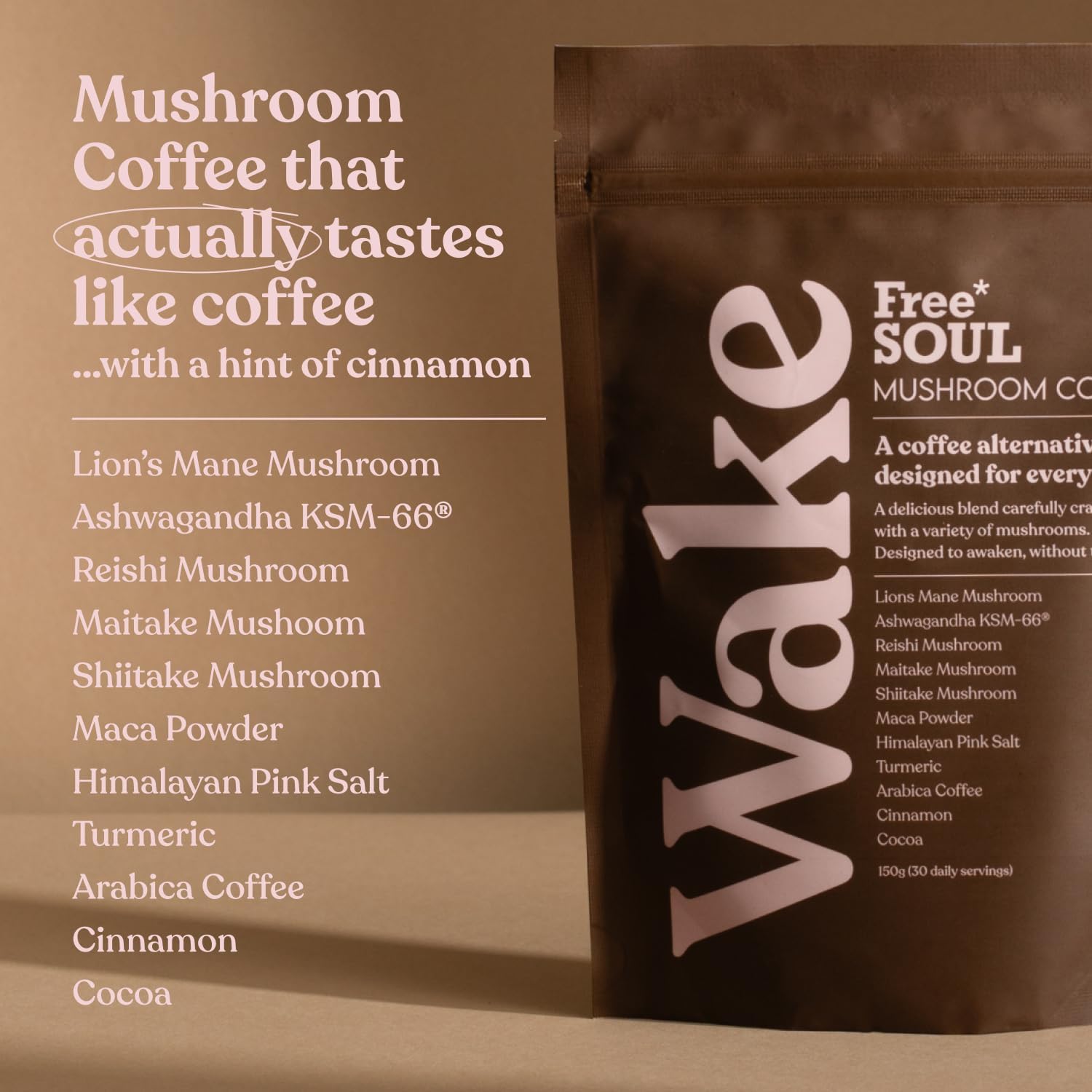 Free Soul Wake – Mushroom Coffee with Lion’s Mane & KSM-66 Ashwagandha – Advanced Functional Mushroom Blend with Superfoods & Ayurvedic Herbs – Lower Caffeine Coffee Alternative – 30 Servings-4