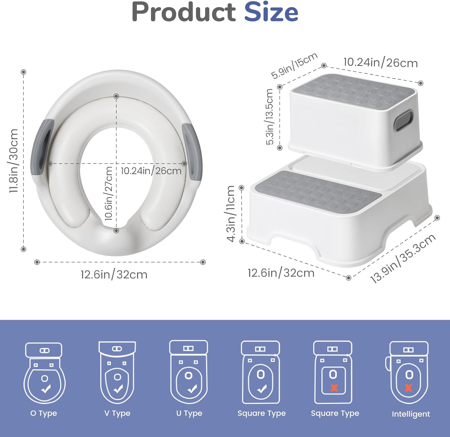 DEANIC Potty Training Toilet Seat with Toilet Steps for Toddlers, Kids Toilet Seat Boys Girls, 2 in 1 Toddler Toilet Seat and Step with Splash Guard, Potty Seat with 2 Cushions, 1 Brush, Hook (Grey)-5