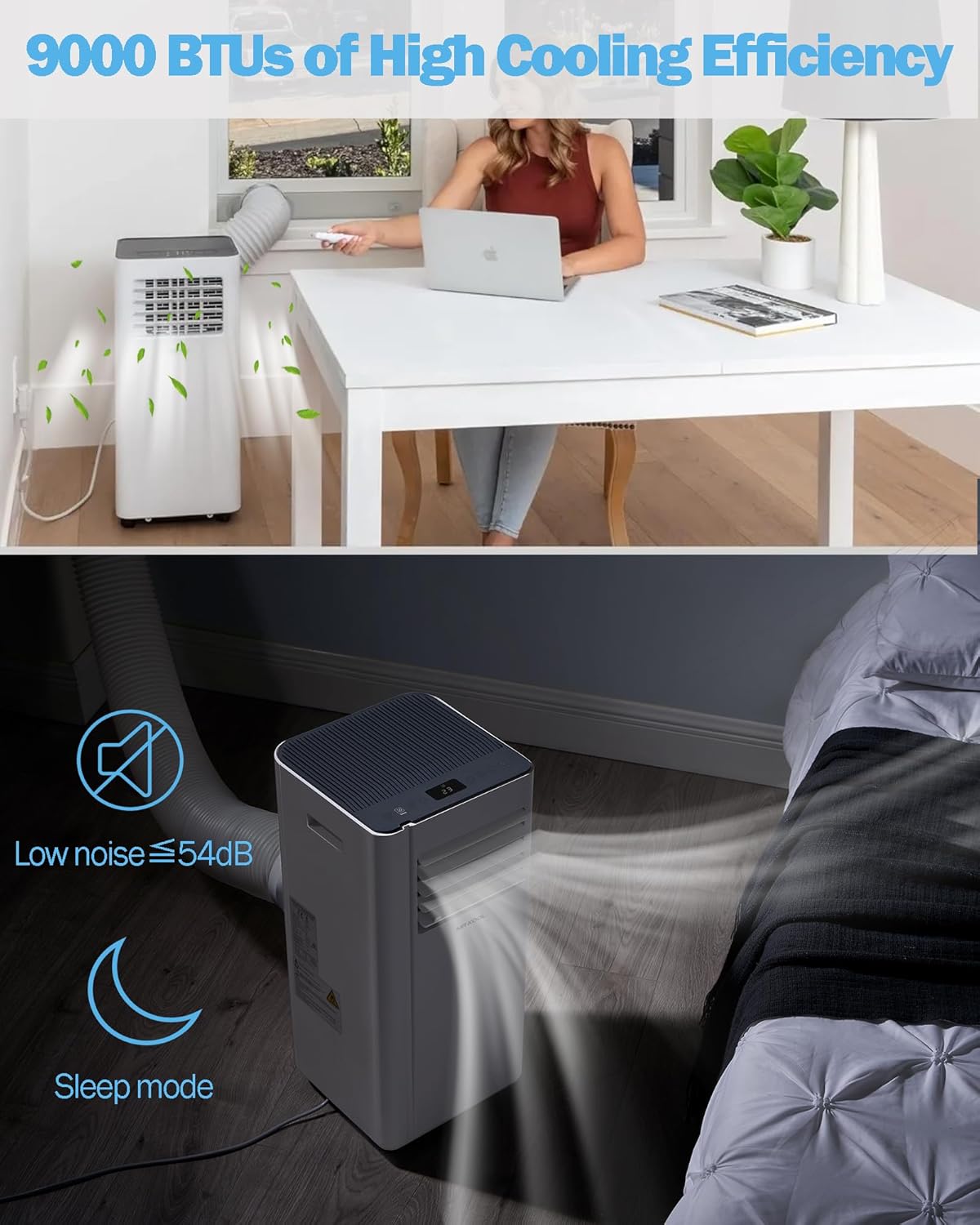 Portable Air Conditioner Unit 9000 BTU 4-in-1 Dehumidifier Ventilation Conditioning Cooling Fan with 2 Speeds with Digital Display & Remote Control Window Kit 24 Hour Timer for Room Up to 269sq.ft-2