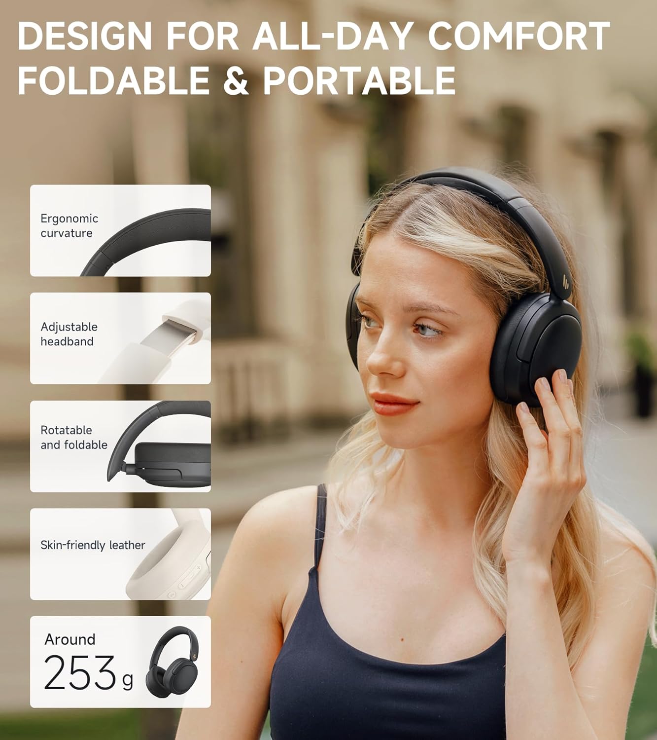 Edifier W800BT Pro Hybrid Active Noise Cancelling Headphones - Hi-Res Audio - AI Call Noise Cancellation - 45H Playtime - Fast Charging - Foldable - Wireless Over-Ear Bluetooth 5.4 Headphones - Black-7