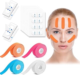 Face Lifting Tape Set, 4 Rolls Multi-Functional Kinesiology Physio Tape, Anti Wrinkle Tape with 80Pcs Facelift Stickers, Non-Invasive Tape for Skin Tightening Lifting Sagging