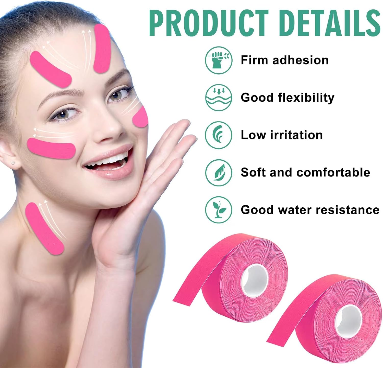 Face Lifting Tape Set, 4 Rolls Multi-Functional Kinesiology Physio Tape, Anti Wrinkle Tape with 80Pcs Facelift Stickers, Non-Invasive Tape for Skin Tightening Lifting Sagging-2