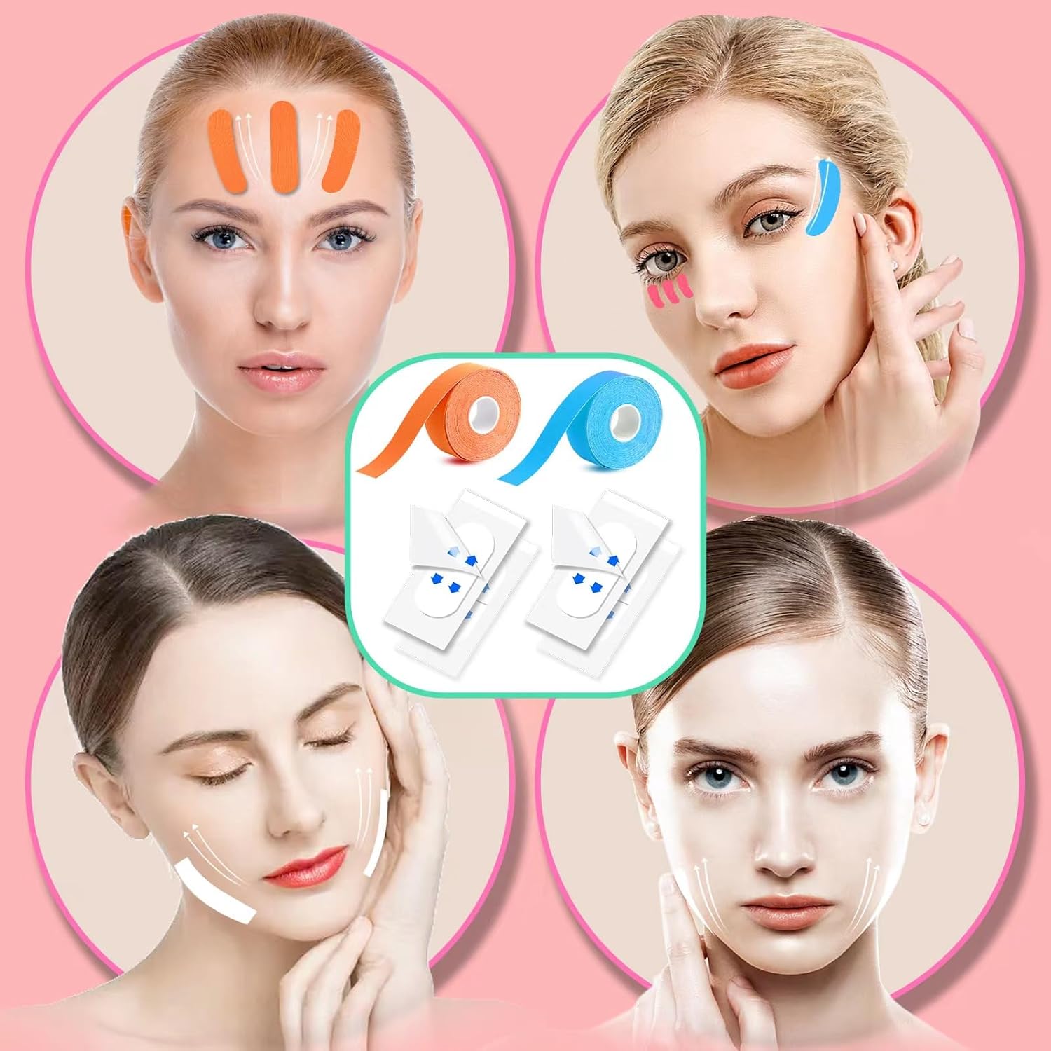 Face Lifting Tape Set, 4 Rolls Multi-Functional Kinesiology Physio Tape, Anti Wrinkle Tape with 80Pcs Facelift Stickers, Non-Invasive Tape for Skin Tightening Lifting Sagging-6