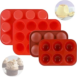 CYZBL 2 x non-stick silicone muffin moulds, 2 x chocolate ball moulds, silicone muffin tray for 12 muffins, hemispherical baking mould with 6 cavities, BPA-free and dishwasher safe cupcake pan