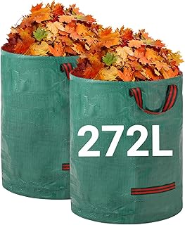 Velway Heavy-duty Garden Waste Bags - 272L x 2Pack Reusable Garden Sacks with Handles - Industrial Fabric for Leaves Trash Debris - Waterproof Garden Rubbish Bags