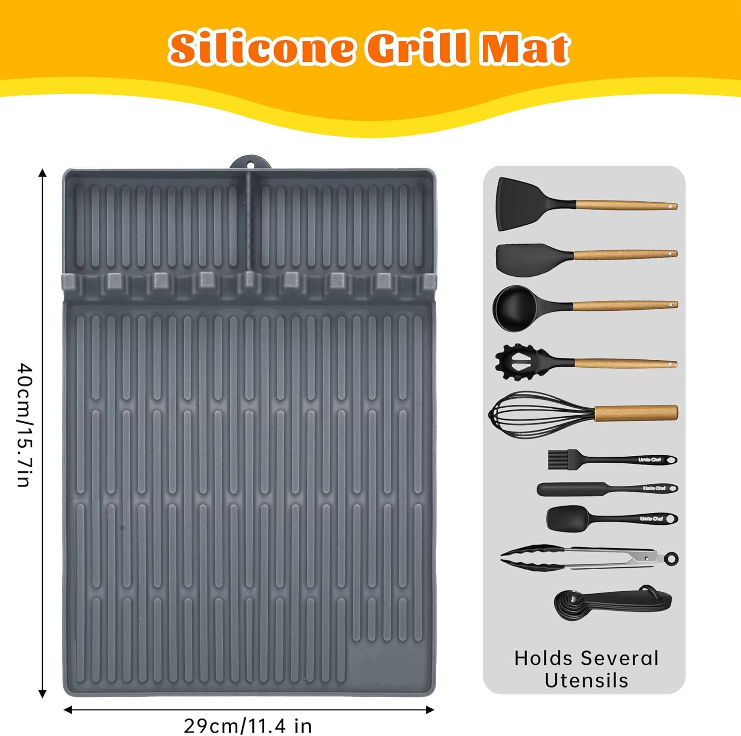 Grill Mat for Barbecue, Silicone Griddle Pad Heat Insulation Shelf Grill Side Mat Silicone BBQ Accessories for Barbecue Grill Outdoor (Grey Extra Thick)-5