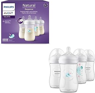 Philips Avent Natural Response Baby Gift Set, 4 Natural Response Baby Bottles 260 ml with T3 (1 m+ Teats), SCY903/61