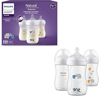 Philips Avent Natural Response Baby Gift Set, 3 Natural Response Baby Bottles 260 ml with T3 (1 m+ Teats), SCY903/63