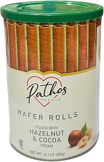 Wafer Rolls - Deliciously Fine Hazelnut Cocoa Cream Wafer Rolls - 400g Tin | Decadent, Crispy, Creamy Treat for Desserts & Snacks Filled Crispy Wafers, Irrestible Tea Time Snacking