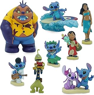 Disney Store Official Lilo & Stitch Deluxe Figurine Play Set, 8 Pc., Kids Figure Set Includes Angel, Lilo and More with Attached Base