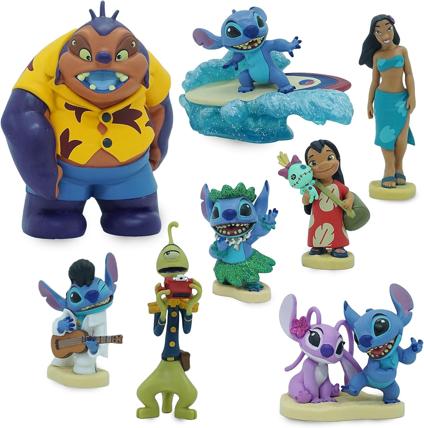 Disney Store Official Lilo & Stitch Deluxe Figurine Play Set, 8 Pc., Kids Figure Set Includes Angel, Lilo and More with Attached Base-0