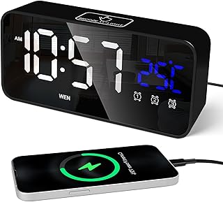 Lafocuse Digital Bedside Alarm Clock with Date Week and Temperature Display, 25 Music, Big LED Mirror Alarm Clock with Triple Alarms for Heavy Sleepers, Snooze, Brightness Dimmer for Bedroom, Black