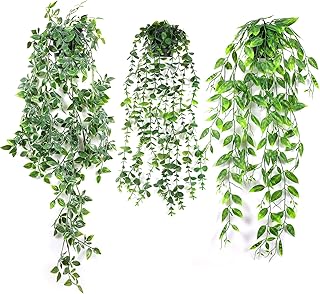 CYZBL Pack of 3 Artificial Plant Hanging Eucalyptus Leaves, Artificial Potted Plant Eucalyptus Vine Mandala Tendril Pea Pod Vine, Fake Ivy Hanging Plant Made of Plastic for Wedding Home Garden