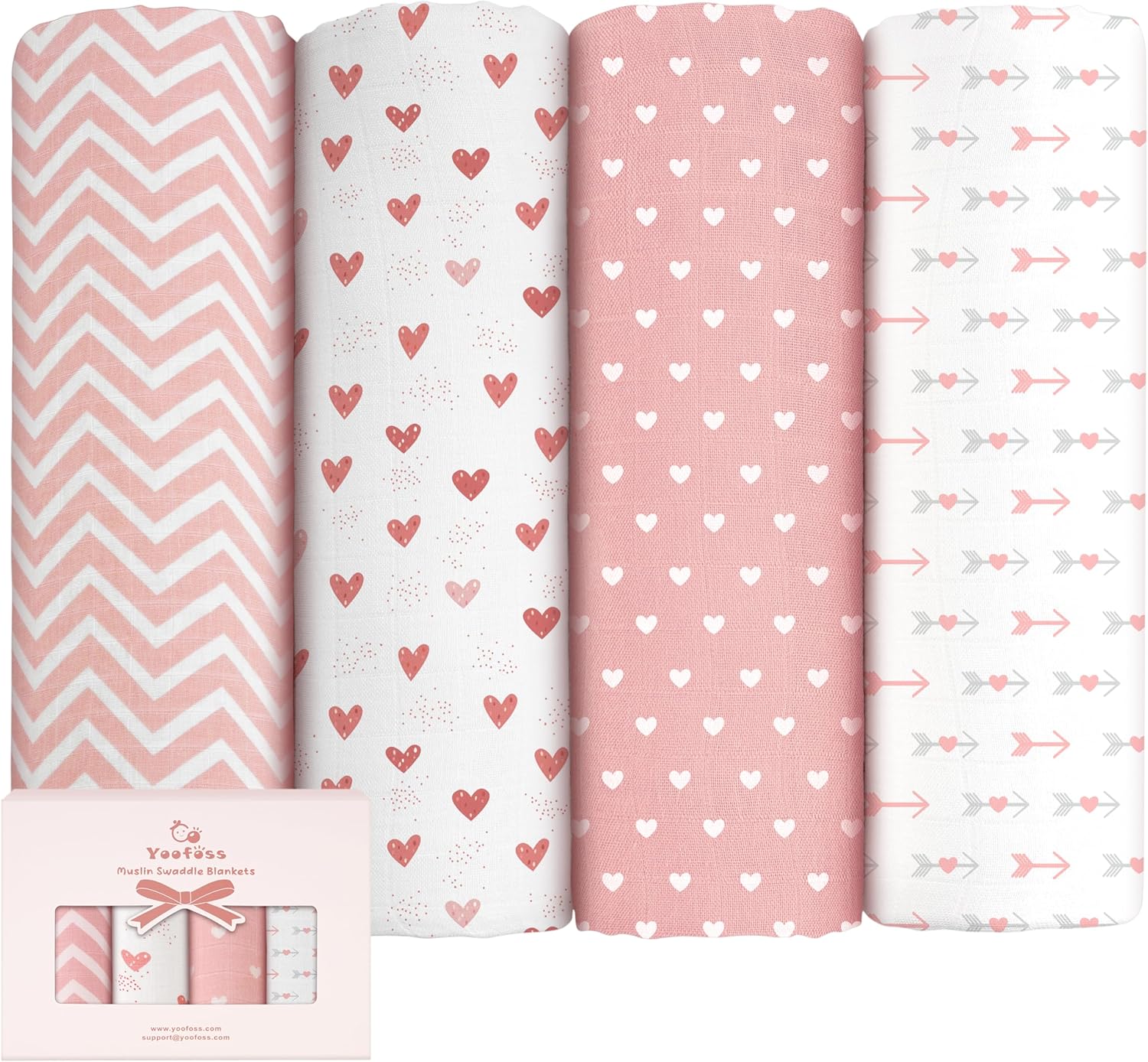 Yoofoss Muslin Baby Swaddle Blanket Essentials Baby Receiving Blanket 4 Pack for Newborn Neutral Infant Wearable Swaddling Set 47x47 Inch Pink-0