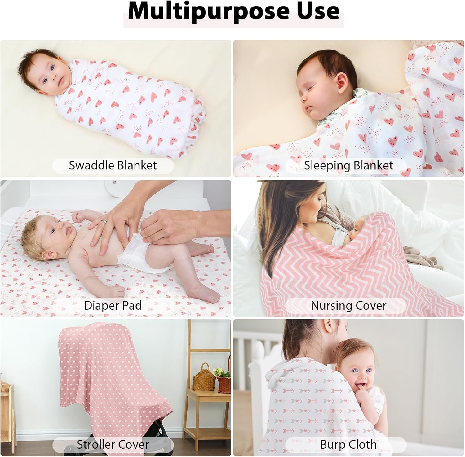 Yoofoss Muslin Baby Swaddle Blanket Essentials Baby Receiving Blanket 4 Pack for Newborn Neutral Infant Wearable Swaddling Set 47x47 Inch Pink-3