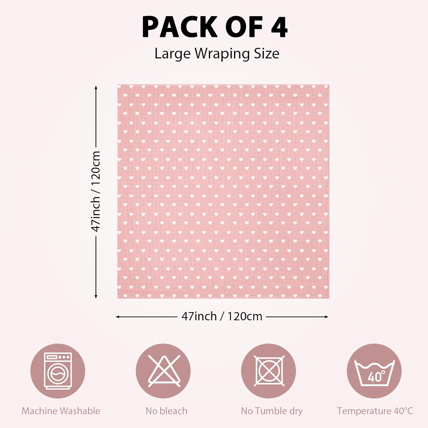 Yoofoss Muslin Baby Swaddle Blanket Essentials Baby Receiving Blanket 4 Pack for Newborn Neutral Infant Wearable Swaddling Set 47x47 Inch Pink-4