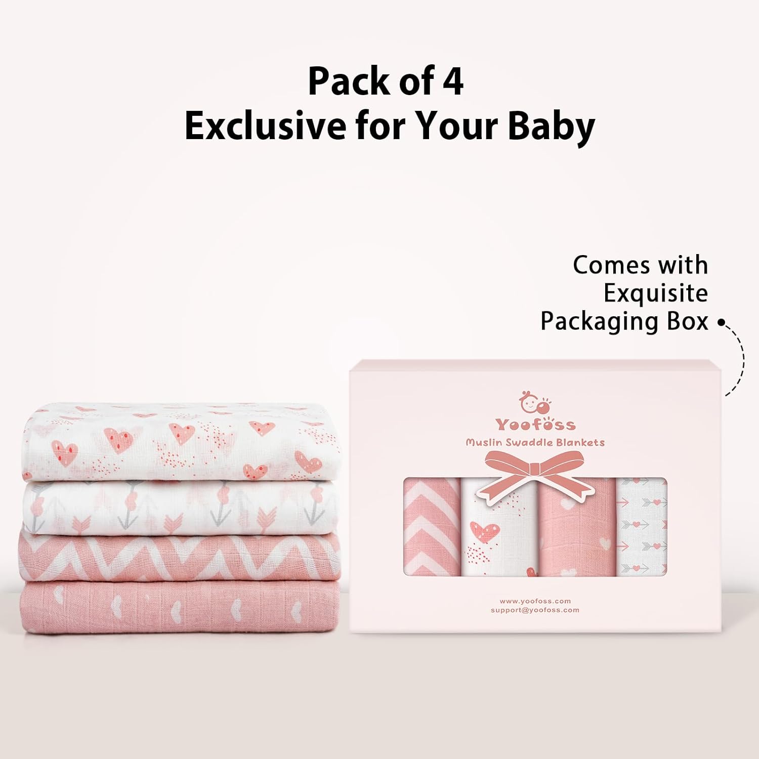 Yoofoss Muslin Baby Swaddle Blanket Essentials Baby Receiving Blanket 4 Pack for Newborn Neutral Infant Wearable Swaddling Set 47x47 Inch Pink-6