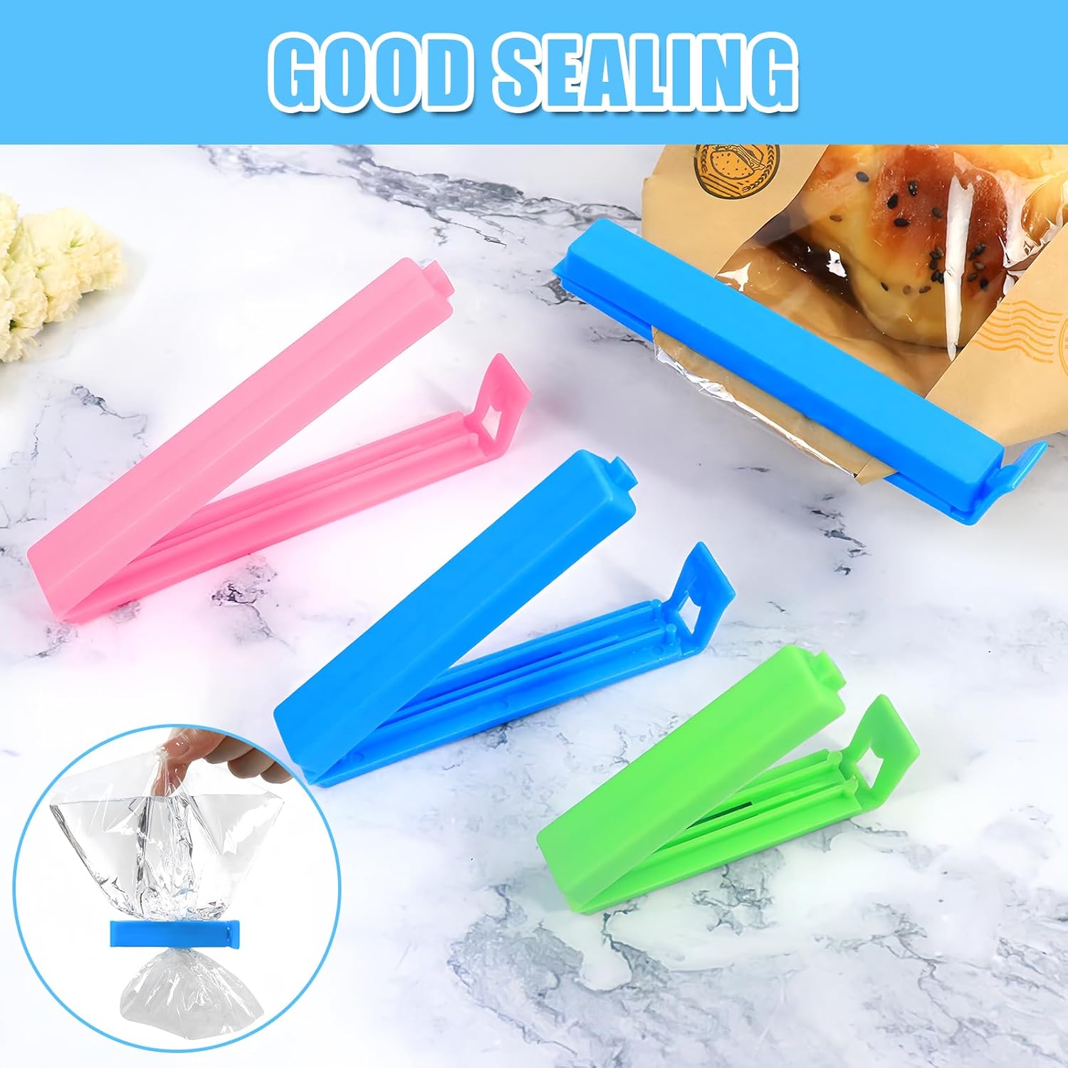 Redamancy 40 Pcs Food Clips, Coloured Food Bag Clips, Bag Clips for Food Storage, 3 Different Sizes Freezer Bag Clips for Snacks, Foods and Kitchen Storage-4