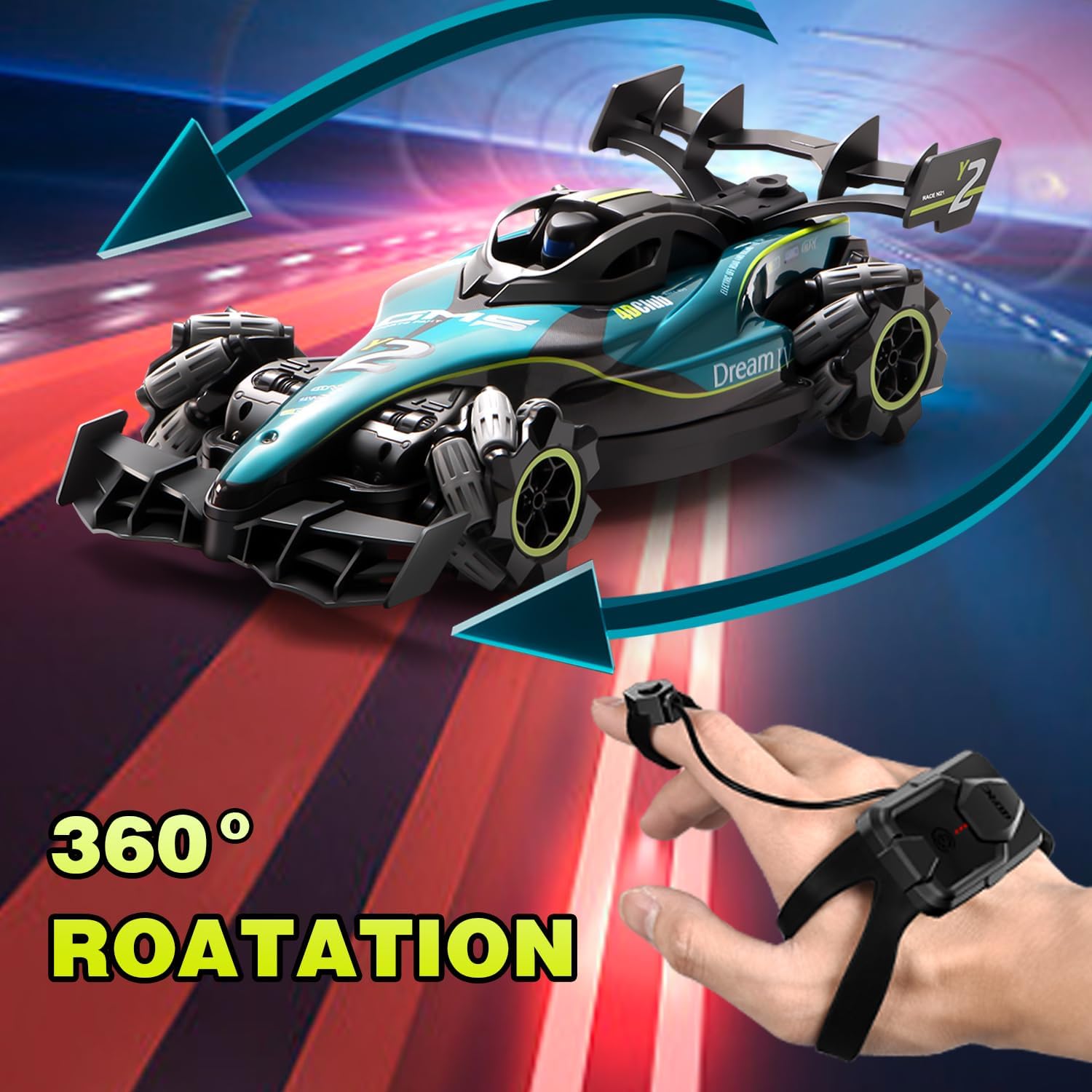 4DRC Y2 Hand Controlled Gesture RC Car, Drift Car with Light Spray, 2.4Ghz 4WD 360° Remote Control Racing Car Toys Model Car Gifts for Kids Boys Girls-3