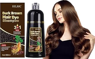 Dark Brown Hair Dye Shampoo, 500ML Instant Hair Colour Shampoo 3 in 1,Hair Color Shampoo for Grey Hair Beard Coverage, Long Lasting-Natural, Hair Dye Black Hair Dye Coloring in Minutes for Women Men